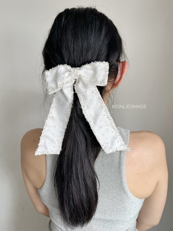 HC100373 - Bow Beads Haircomb - White - Image 2