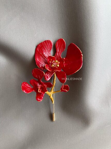 BC102670 - Flowers Red Orchid Tuspin Brooch