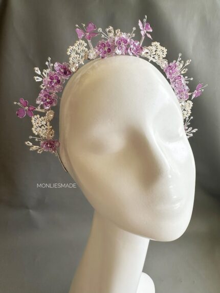HD1005773 - Butterfly Headpiece With Flowers - Silver