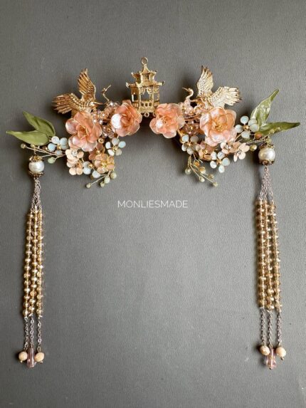 HC1051221 - Flowers Sangjit Haircomb With Pagoda - Gold