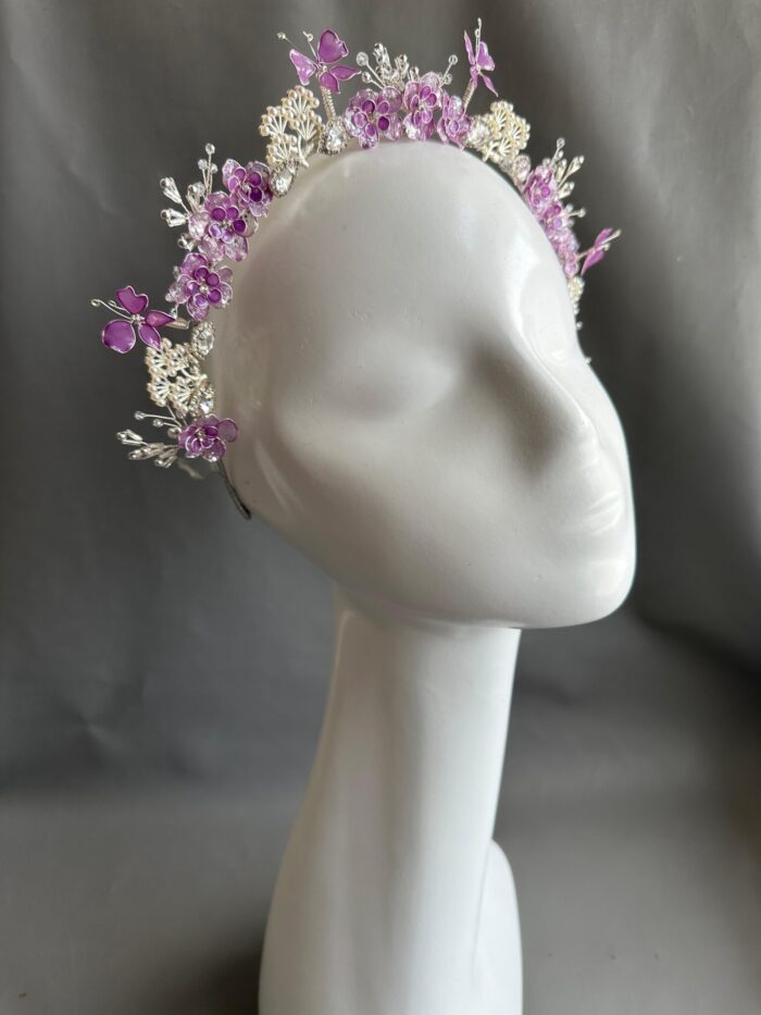 HD1005773 - Butterfly Headpiece With Flowers - Silver - Image 2