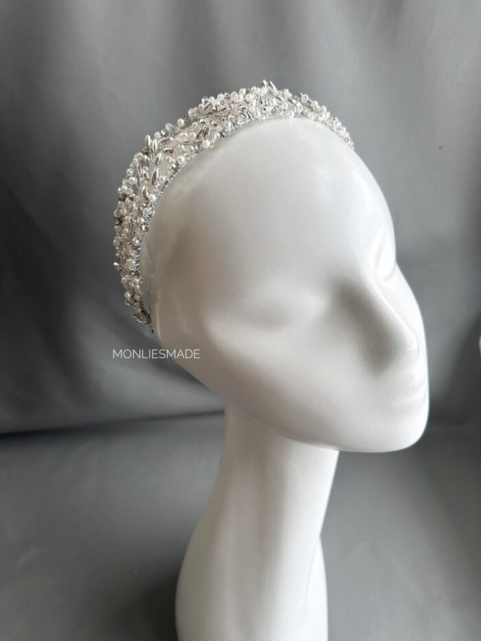 HB1008668 - Silver Headband With Pearl - Image 2
