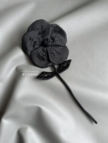 BC100612 - Flowers Fabric Brooch - Black