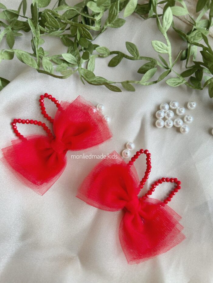 One Pair Maudy Rabbits Bow - Red - Image 1