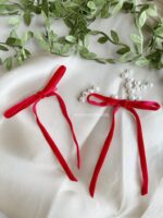 One Pair Velvet Bow Hairclip - Red