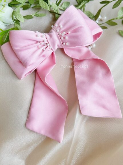 Lily Ribbon Bow With Pearl - Pink