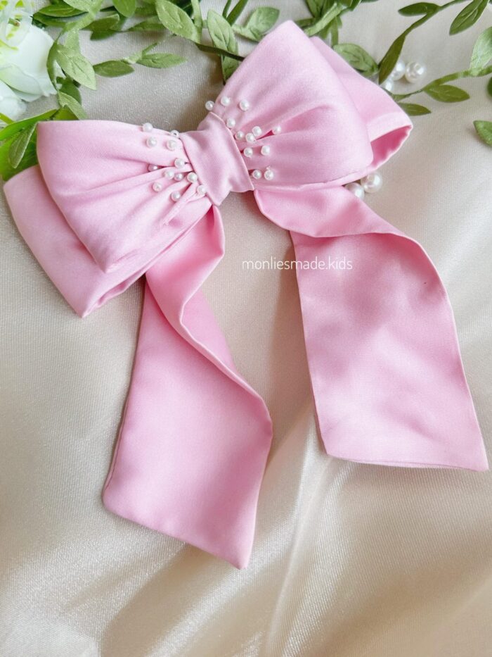 Lily Ribbon Bow With Pearl - Pink - Image 1