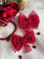 One Pair Elisa Bow With Crystal Beads - Red