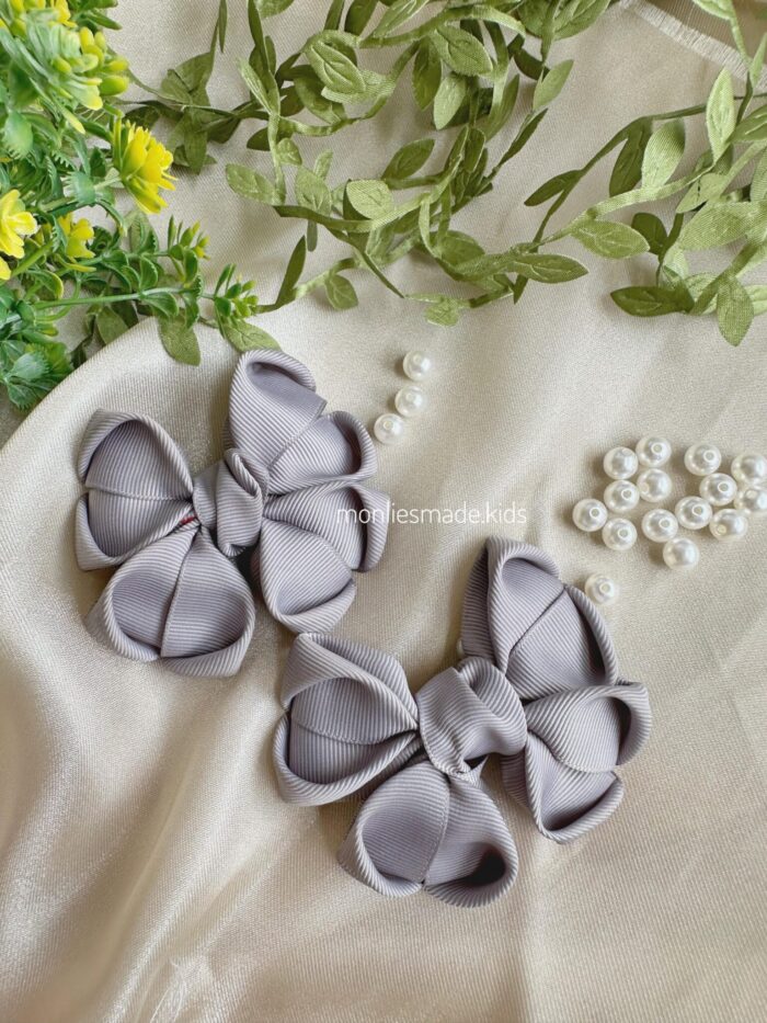Onepair Ribbon Hairclip - Grey - Image 1