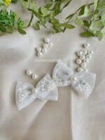 One pair Mini Pearl Bow Hairclip - White