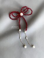 BC100577 - Crystal Bow Brooch with Tussle - Red