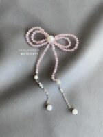 BC100579 - Bow Crystal Brooch with Tussle - Pink