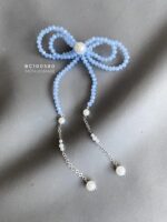 BC100850 - Crystal Bow Brooch with Tussle - Blue