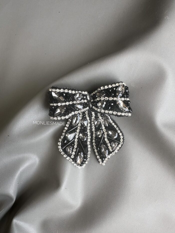 BC100726 – Diamond Bow Brooch – Black - Image 4