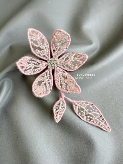 BC1008266 - Flowers Fabric Beading Brooch - Pink