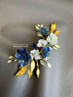 HC1007447 - Blue Flowers Haircomb / Earcuff