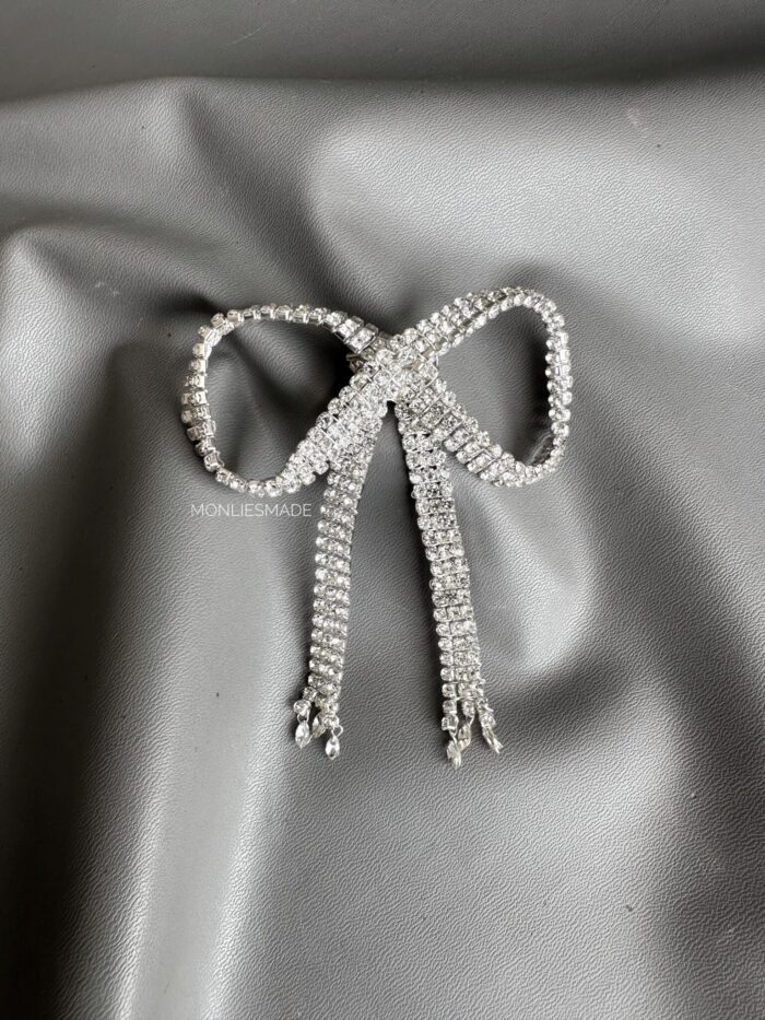 BC1008115 - Diamond Bow Brooch - Silver - Image 2