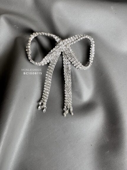 BC1008115 - Diamond Bow Brooch - Silver