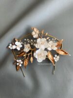 HC1007592 - Flowers White Haircomb With Leaf Gold - Image 2