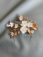 HC1007592 - Flowers White Haircomb With Leaf Gold