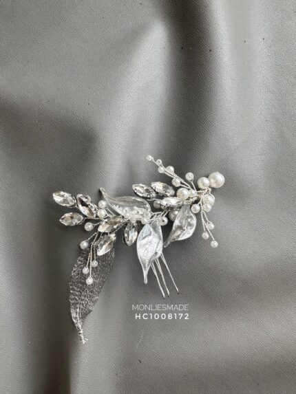 HC1008172 - Flowers Leaf Haircomb with Diamod- Silver