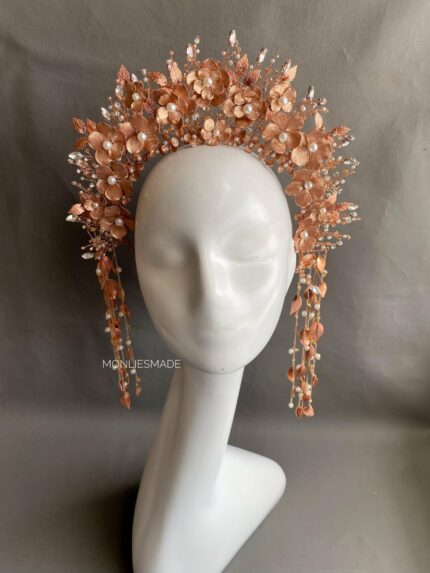 HD1007189 – Modern Sunting Headpiece with handmade flower – Rose Gold