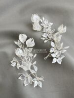 HC1005117 - One set Dainty Bloom Wire Haircomb - White silver