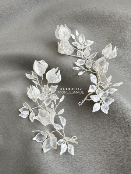HC1005117 - One set Dainty Bloom Wire Haircomb - White silver