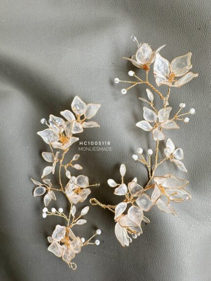 HC1005118 - One set Dainty Bloom Wire Haircomb – White Gold