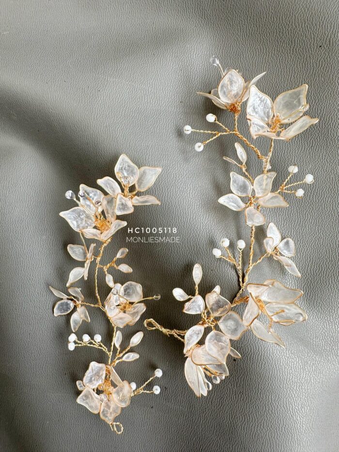HC1005118 - One set Dainty Bloom Wire Haircomb – White Gold - Image 1
