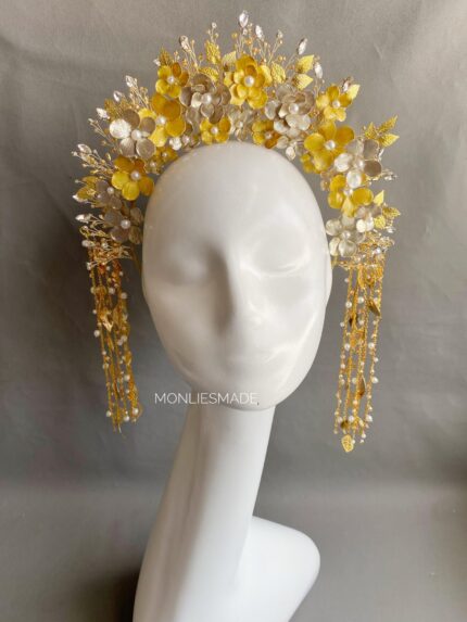 HD1007189 - Modern Sunting Headpiece with handmade flower - Gold