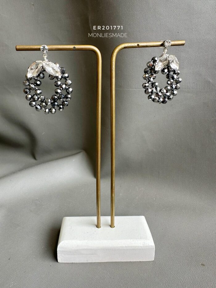 ER201771- Crystal Earrings with Diamond - Grey - Image 1