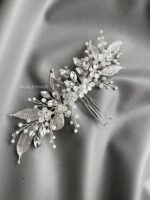 HC21779 - Flowers Haircomb with Diamond - Silver - Image 2