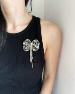 BC377120 - Bow Beading Diamond Brooch – Gold - Image 2