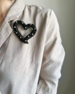 BC177351 - Beading Medium Crystal Love Brooch  - Black - Image 2