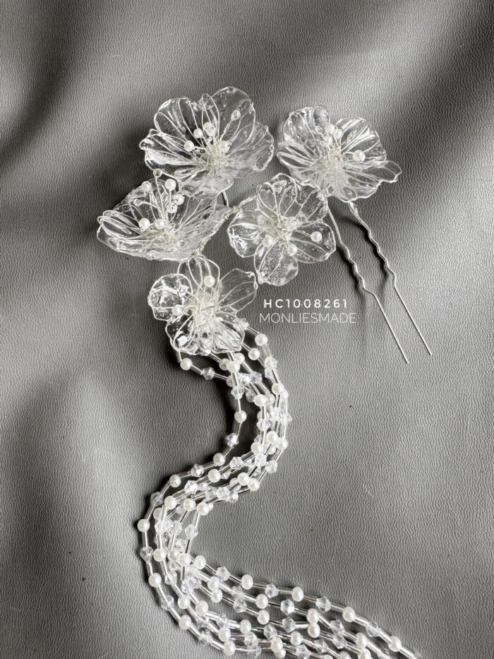 HC1008261 - Flower Clear Haircomb With Pearl Tussle - Image 1