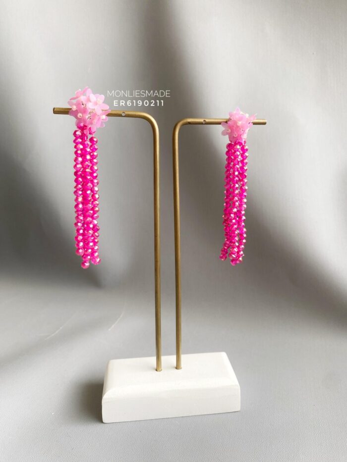 ER6190211 - Handmade Crsytal Earring - Fuschia - Image 1