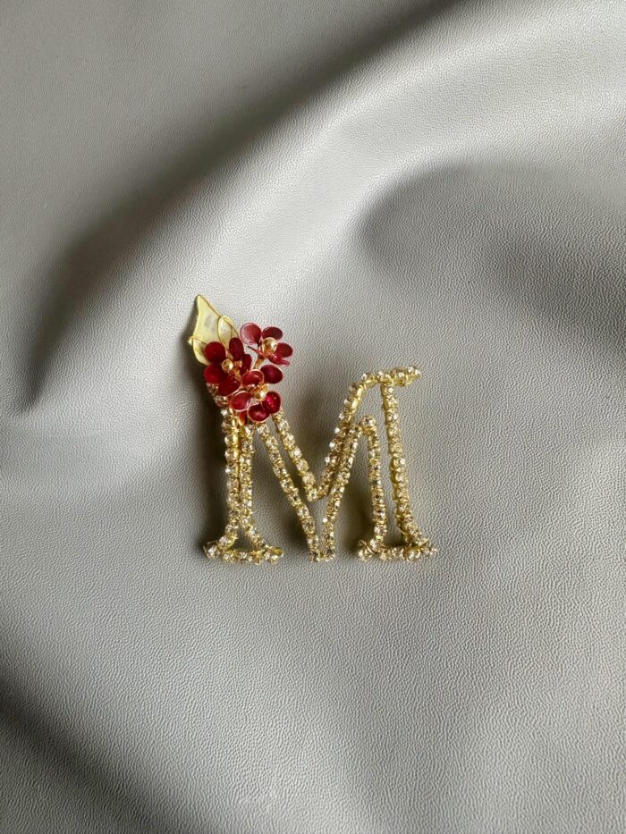 BC25331 - Custom Brooch Initial with Handmade Flower - Image 3