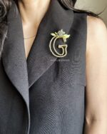 BC25331 - Custom Brooch Initial with Handmade Flower