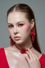 ER41180 – Handmade Flower Earrings – Red - Image 6