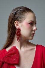 ER41180 – Handmade Flower Earrings – Red - Image 5