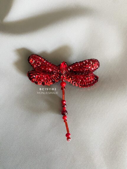 BC151182 - Handmade Dragonfly Brooch - Red