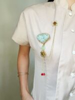 BC31102 - Jade Brooch With Double Chain - Gold - Image 2