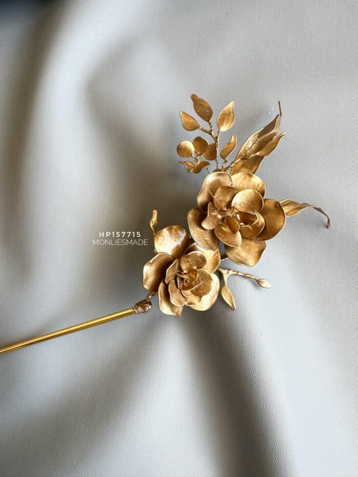 HP157715 - Handmade Flower Hairpin - Bronze - Image 1