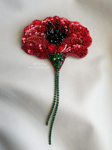 BC151102 - Handmade Poppy Brooch - Red