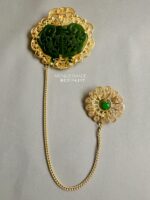 BC7114217 - Handmade Jade Brooch With Chain - Gold