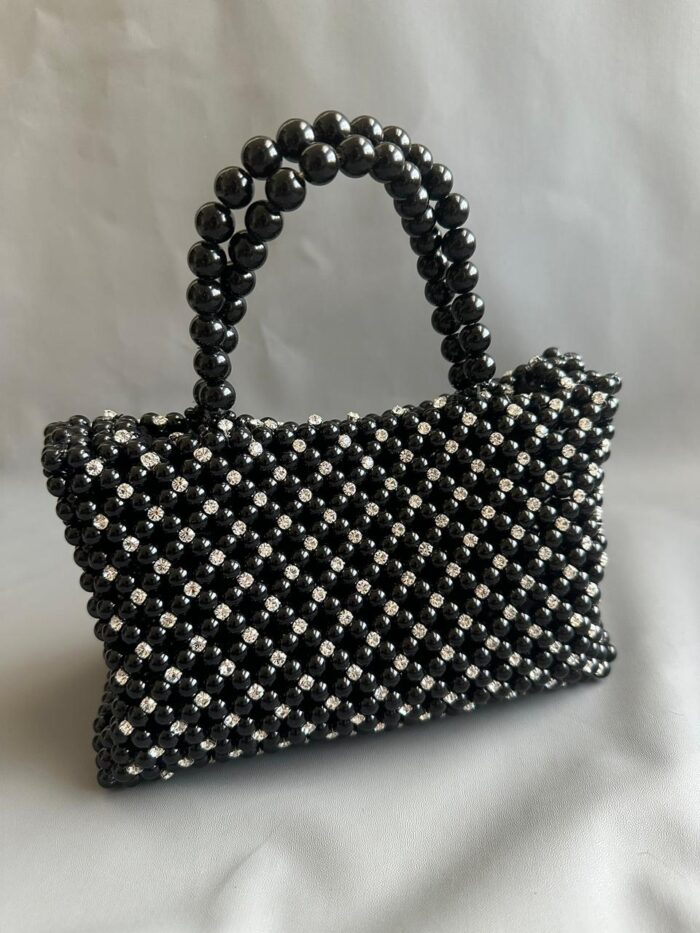 Handmade Pearl Bag Mix diamond - Black - Image 1