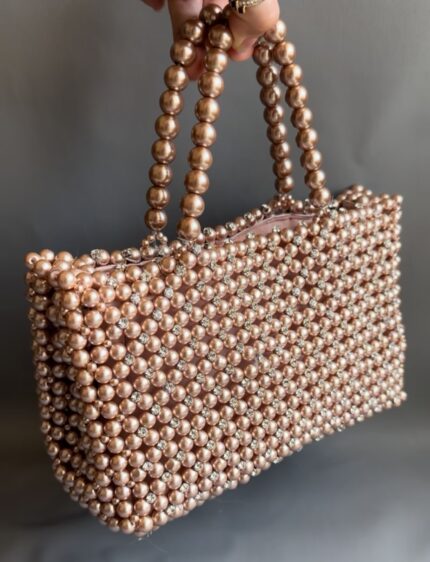 Handmade Pearl Bag With Diamond - Rose Gold