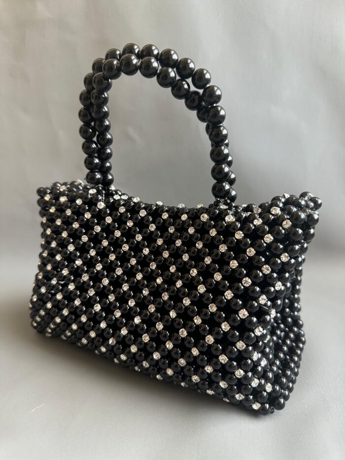 Handmade Pearl Bag Mix diamond - Black - Image 2