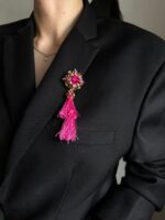 BC291125003 - LILY Tassle Brooch - Fushia - Image 2